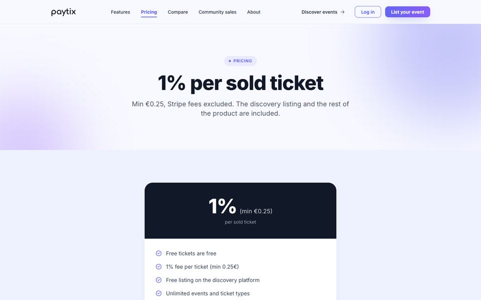 Paytix pricing page