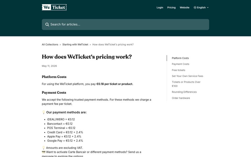 WeTicket pricing page